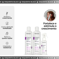 Kit Crescimento Capilar Force Hair Shampoo + Máscara + Tônico 8x