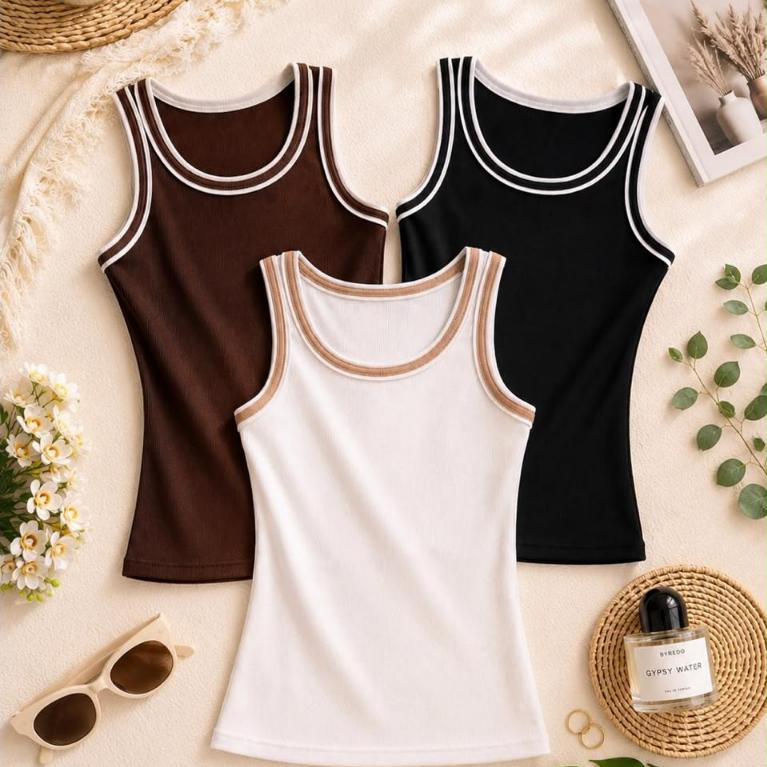 kit 3 Regata Feminina Básica em Tecido Ribana Canelado Moda Verão Elegante e Sofisticada
