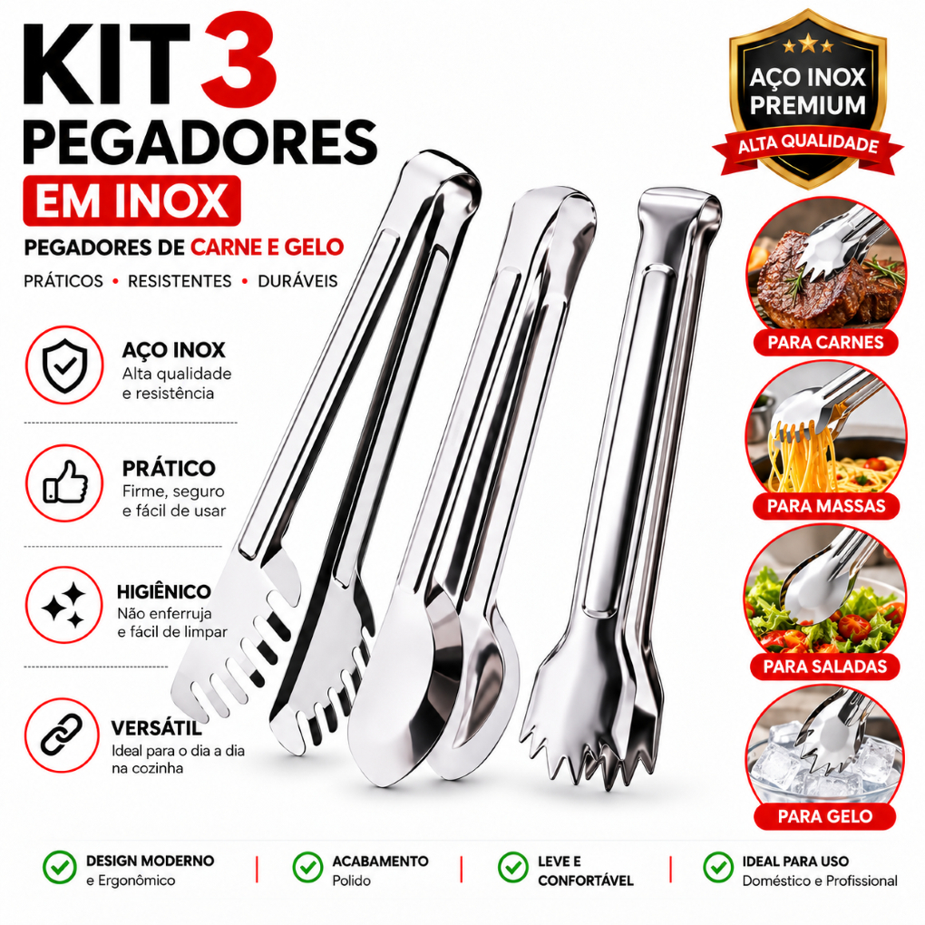 Utensílios para Cozinha em Geral Pegador de Macarrão Alimentos Churrasco Salada Inox Pinça Culinária