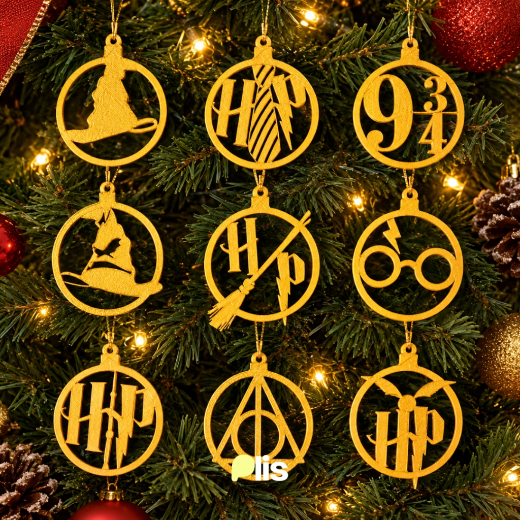 Kit 9 Bolas Enfeites de árvore de Natal Harry Potter Decoração natalina