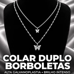 Colar Corrente Dupla Camada Borboleta Feminino Elegante Leve Confortável Cordão Delicado