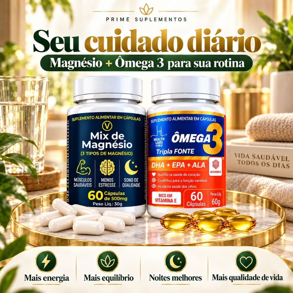 Kit Mix de Magnésio + Ômega 3 - Treonato, Bisglicinato e Dimalato - 60cps cada - envio 24h — imagem 2 de 2
