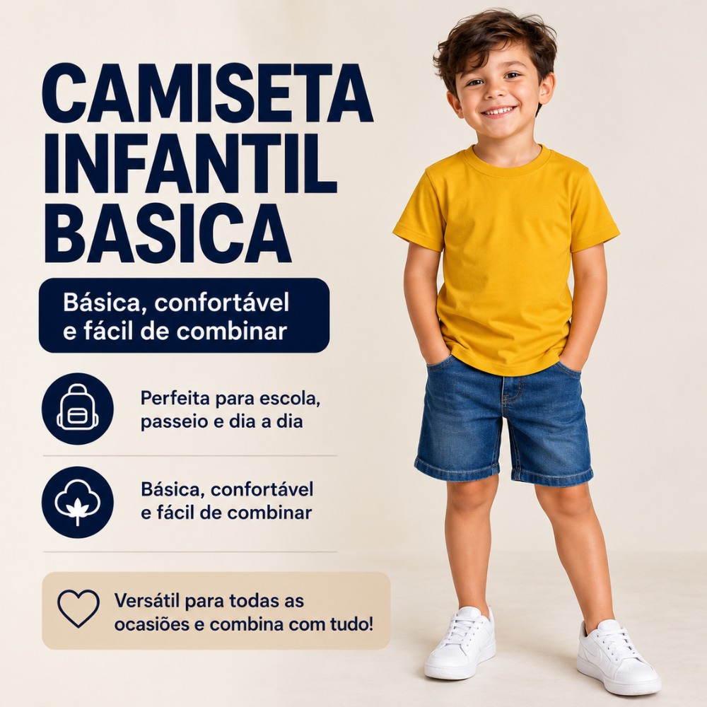 Camisetas Infantil Masculina Menino 100% Algodão para Criança Escola Uniforme Lazer