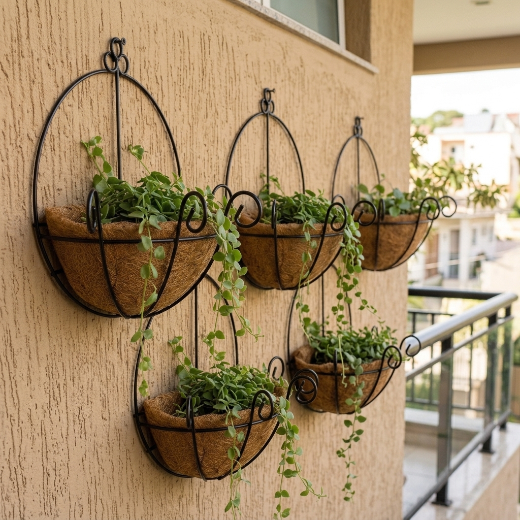 5 Vasos de Parede de Fibra de Coco 30cm de Plantas Meio Vaso