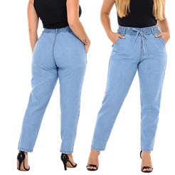 Calça Jeans Feminina Folgada Cintura Alta Capri Tecido Leve Confortável