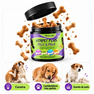 Suplemento VitaPet Plus Petisco Dermatológico Para Cachorro Diminui Coceira Lambedura Queda de Pelo Com Omega 3