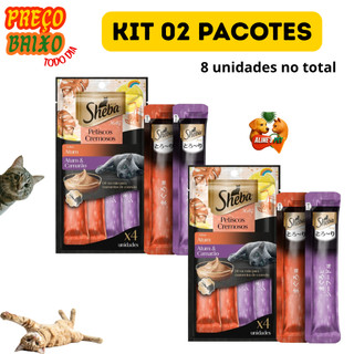Churu Snack Sheba Cremoso Atum e Camarão para Gatos kit com 02 pacotes TOTAL 08 UN de 12 gramas