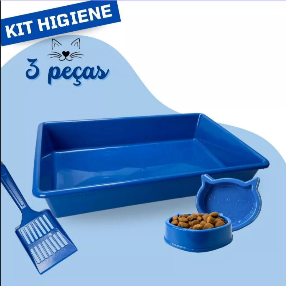 Caixa de Areia Para Gatos Bandeja Sanitária Kit Comedor Bebedor e Pá Coletora