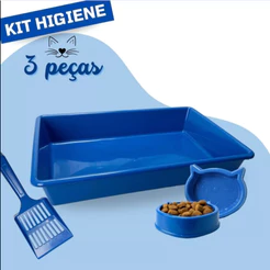 Caixa de Areia Para Gatos Bandeja Sanitária Kit Comedor Bebedor e Pá Coletora