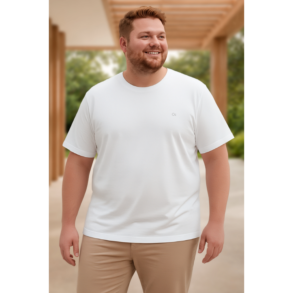 CAMISETA MASCULINA PLUS SIZE OGOCHI BRANCA LISA SEM ESTAMPA 100% ALGODÃO BÁSICA CASUAL