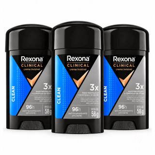 Kit 03un Desodorante Masculino Rexona Clinical Clean Creme 58g
