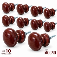 Puxador De Madeira Redondo Gaveta Porta Kit 10 Pçs Mogno.