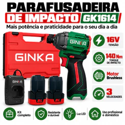 Parafusadeira De Impacto 16v Brushless 1/4'' (gk1614) 140Nm - Ginka