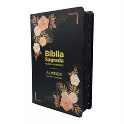 Bíblia Sagrada Letra HiperGigante Com Harpa Revista e Corrigida - João Ferreira De Almeida - Capa Flores Rosé