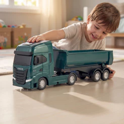 Caminhão Brinquedo Miniatura Iveco S-Way Basculante Toco Rodas Cromadas 47cm Colecionável Caçamba