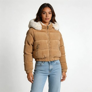 Jaqueta blusa de frio feminina forrada de veludo cotele canelado com capuz removível inverno casaco