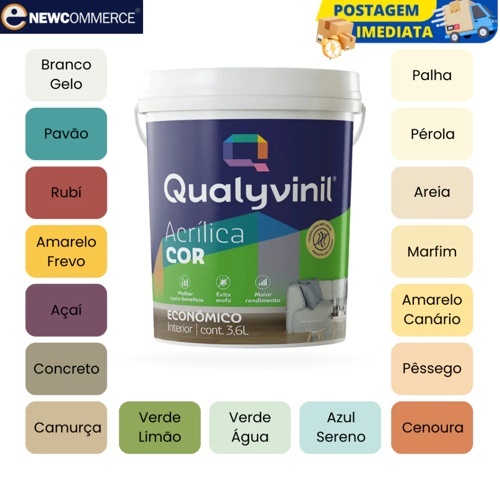 Tinta Acrílica Qualyvinil Econômica para Pintura Anti Mofo Fosca 3,6L