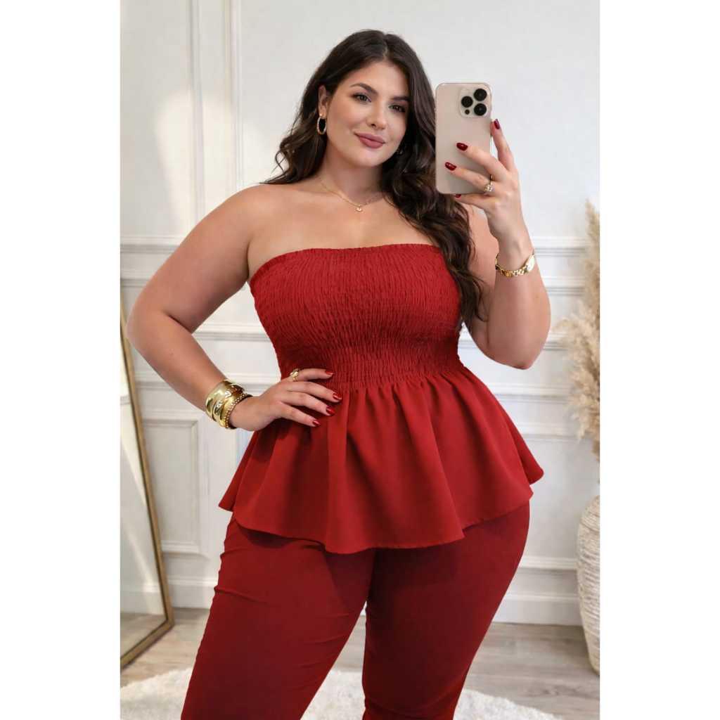 BLUSA CROPEDD FEMENINA TOMARA QUE CAIA PLUS SIZE DUNA ESTILO RUFFLE TAMANHO UNICO VESTE 44 AO 52