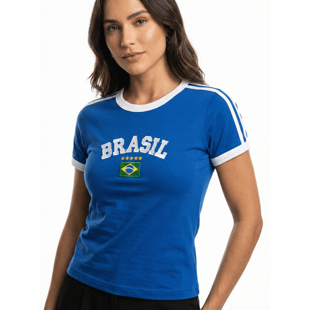 Blusa Do Brasil Bandeira Bordada BabyLock - Azul Clara