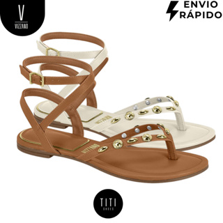 Sandália Vizzano Original Gladiador Tiras Douradas Rasteira Social Confortável Estilosa Casual em Oferta na Shopee