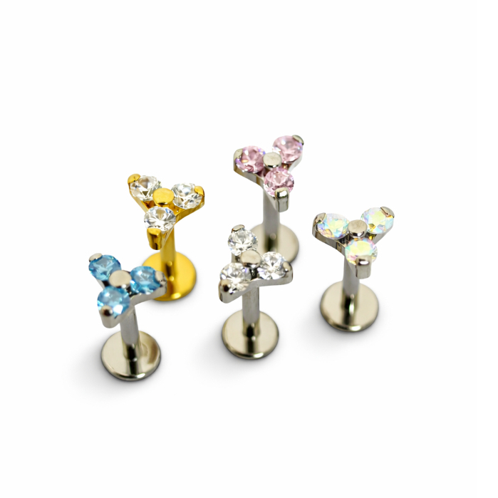 Piercing Labret Trinity em Titânio com Zircônias 💎 Versátil: Helix, Tragus, Nariz, Conch e Boca | Brilho e Conforto Anti em Oferta na Shopee