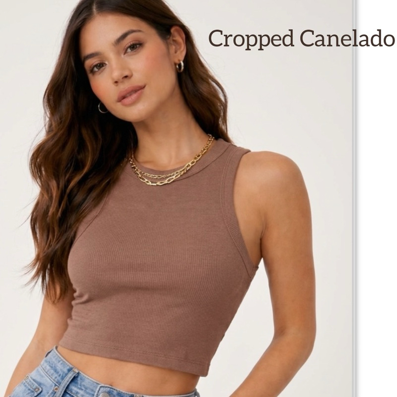 Cropped Canelado de Ribana Blusinha Básica em Oferta na Shopee