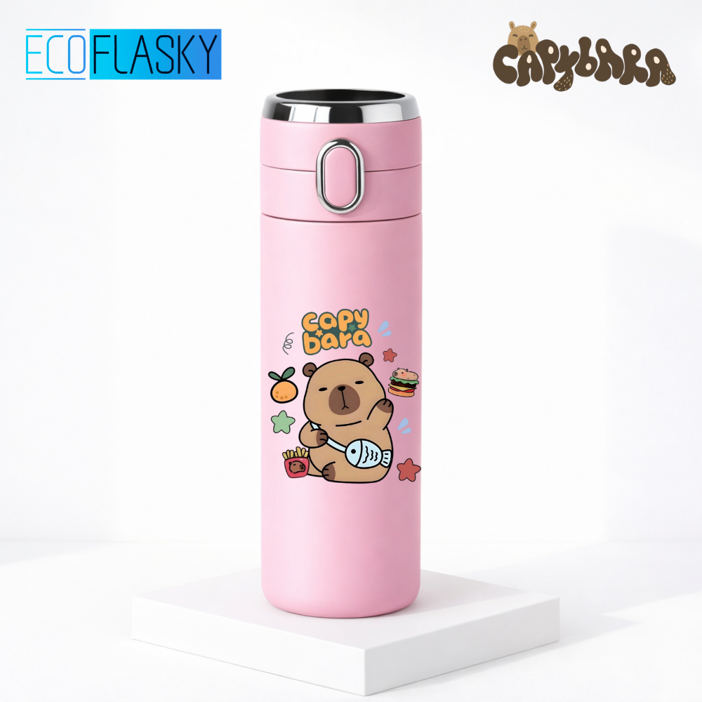 Garrafa Térmica Infantil Aço Inox Capivara Estampada Termometro LED Digital Temperatura 420ml em Oferta na Shopee