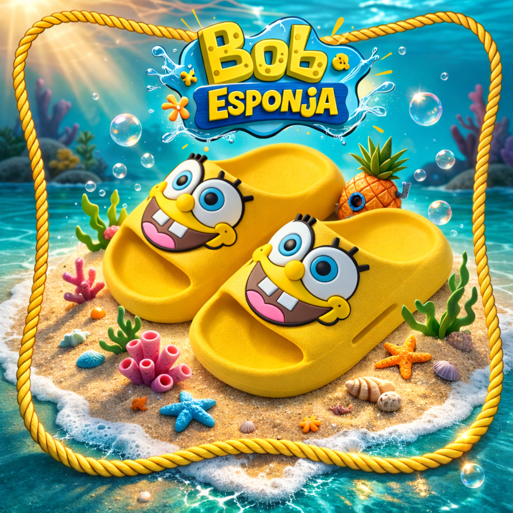 Chinelo Infantil Nuvem Amarelo Bob Esponja Com e Sem Correia Menino Menina Criança Divertido Confortável Antiderrapante