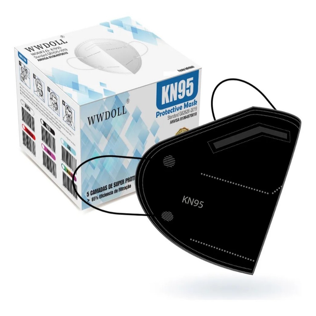 50 Máscara KN95 Preta PFF2 Proteção 5 Camadas Wwdoll em Oferta na Shopee