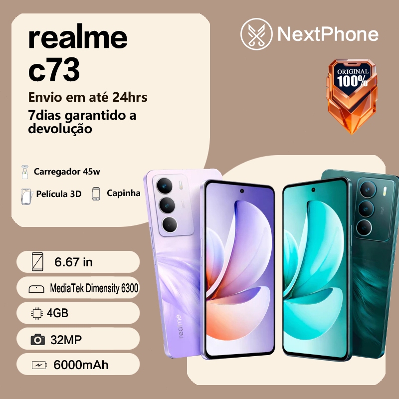 Realme C73 4+128GB 8+256GB RAM Dual Sim 120Hz 6000mAh IP68 Câmera 50MP