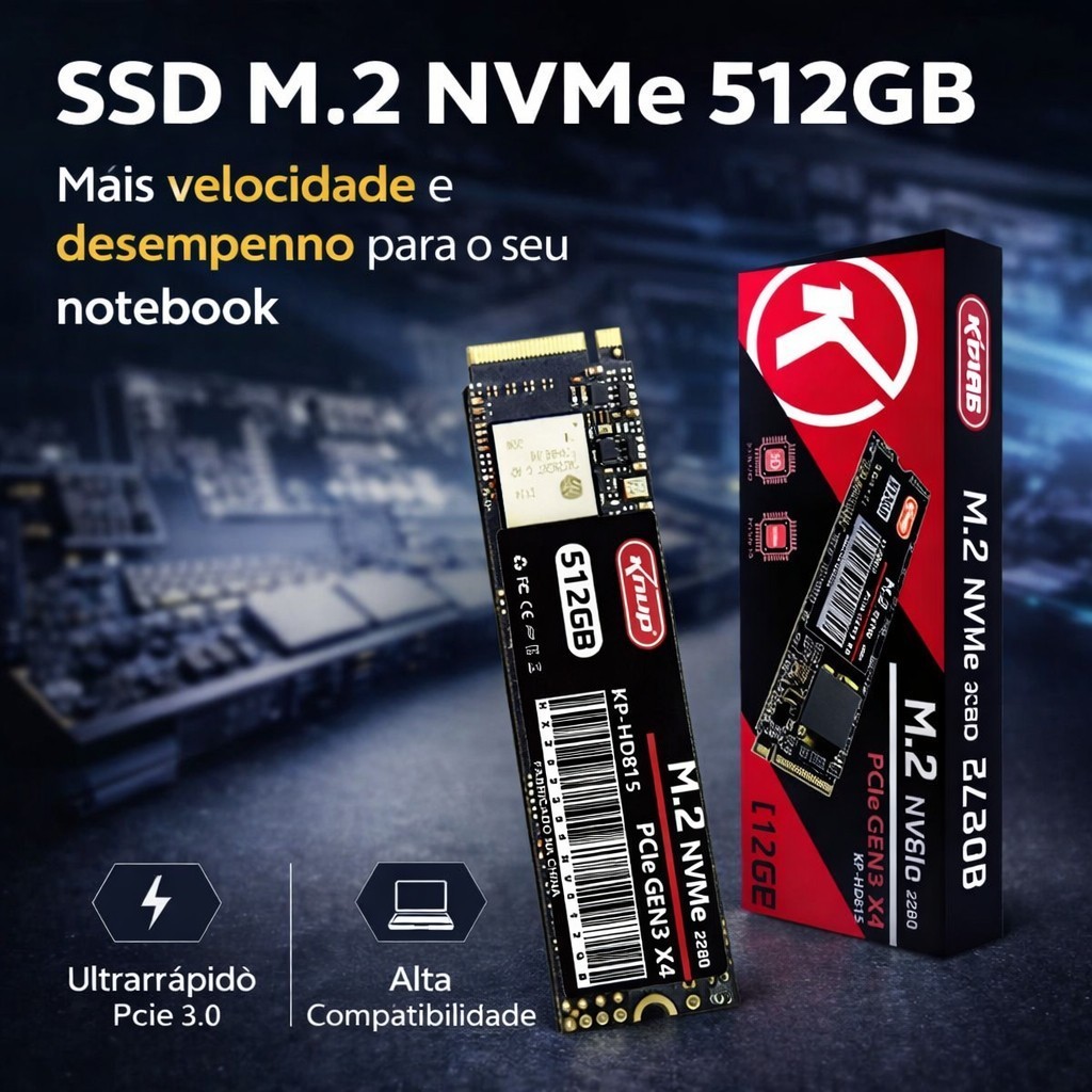 SSD KNUP 512GB M.2 NVMe 2280 PCIe Gen2 x4 – 3D NAND Alta Velocidade