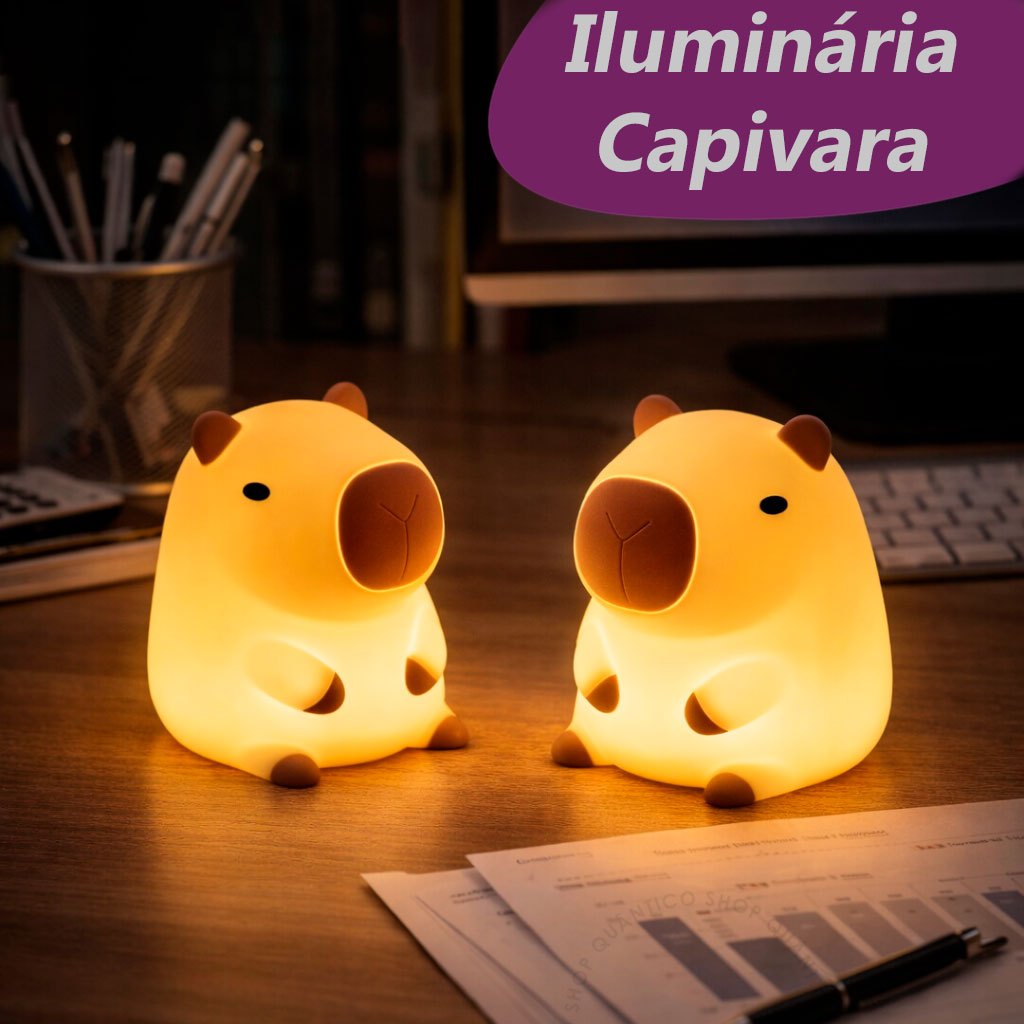 Luminária Capivara Luz Noturna LED Infantil para Dormir Baterias Pilha LR44 Fofa Amarela