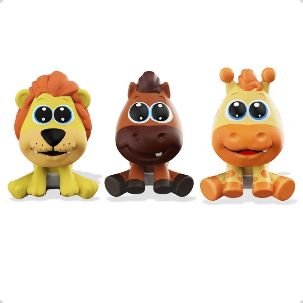 Kit Leão + Girafa + Cavalo Fofilhotes Baby Land Cardoso Toys Vinil Macio Atóxico