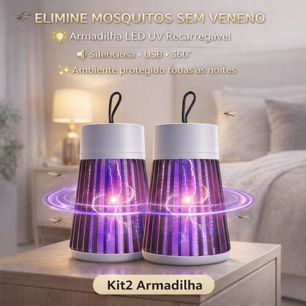 Kit 2 Luminária Mosquiteiro Recarregável Led Sem Radiação  Insetos Repelente Eletrônico UV