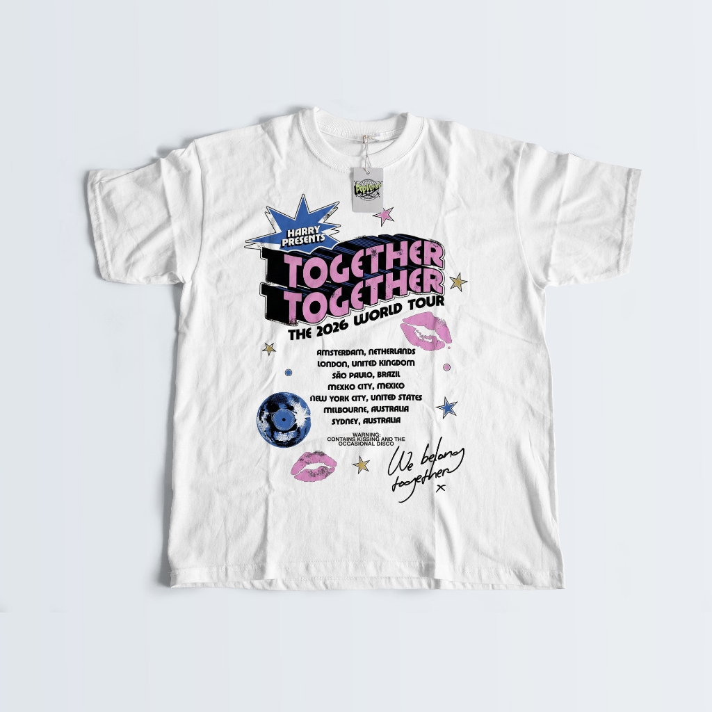 CAMISETA - HARRY STYLES -  KISS ALL THE TIME DISCO OCCASIONALLY - TOGETHER TOGETHER TOUR - 100% ALGODÃO  + BRINDES