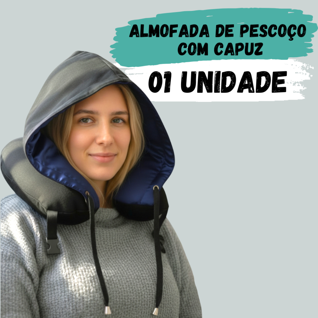 Almofada de Pescoço com Capuz para Viagem CapuzZen – Confortável, Lavável, com Engate para Mala, Apoio Ergonômico Adulto