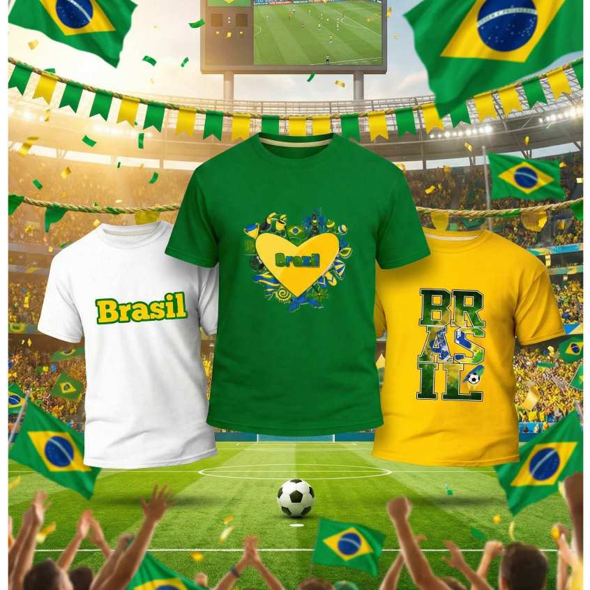 Camiseta Brasil Copa Do Mundo Futebol País Estampada Unissex Homem E Mulher Adulto E Infantil Escolha A Estampa