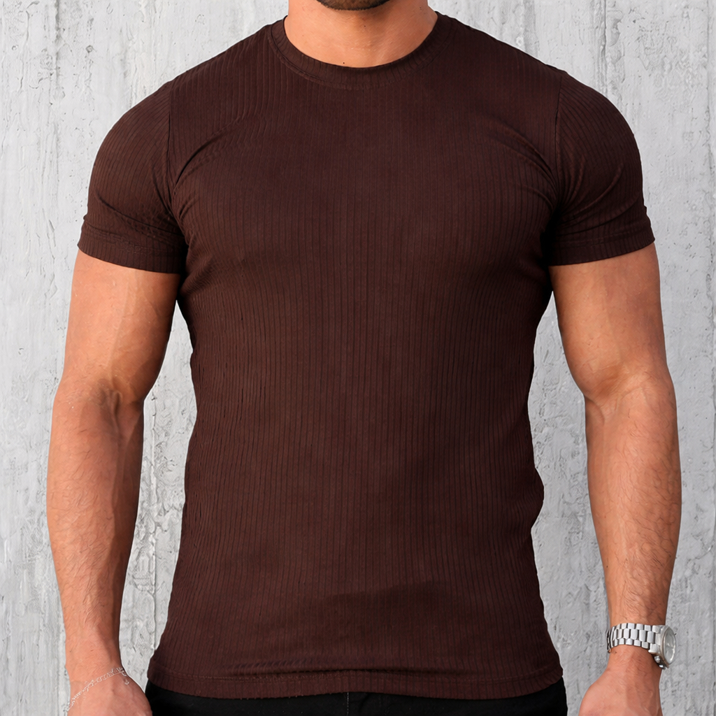 Camiseta Canelada Slim Fit Textura Premium Confortável Moderna Justa ao Corpo Premium