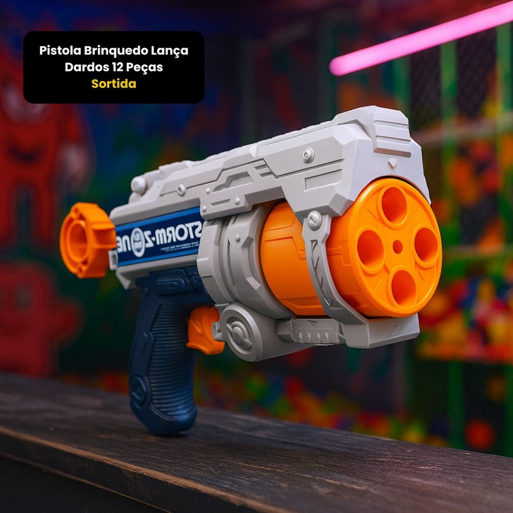 Pistola de Brinquedo Lança Dardos 12 Peças - Sortida Arminha de Brinquedo