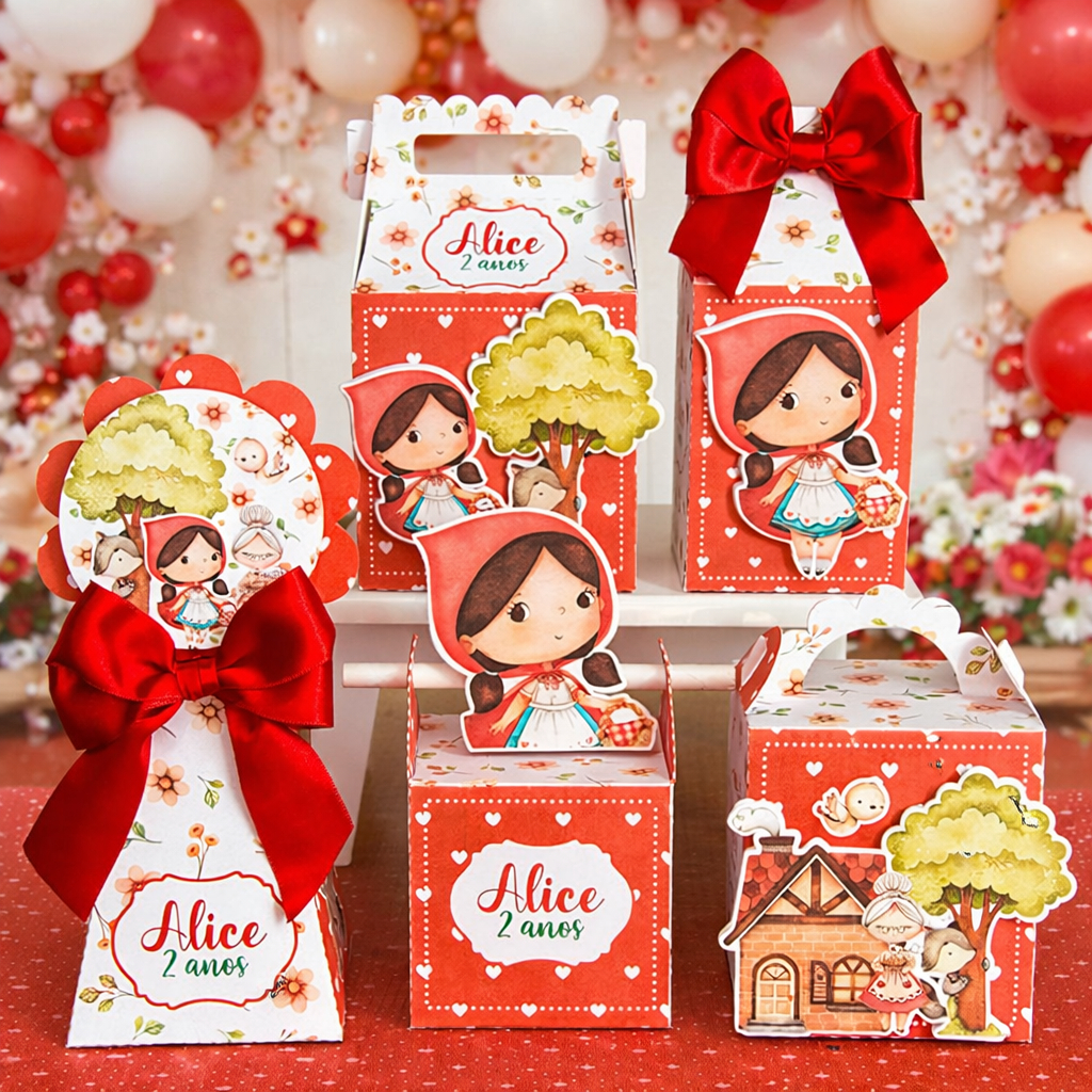 Kit Caixinhas Personalizadas Chapeuzinho Vermelho | Pegue e Monte | Lembrancinha Aniversário e Festa Infantil