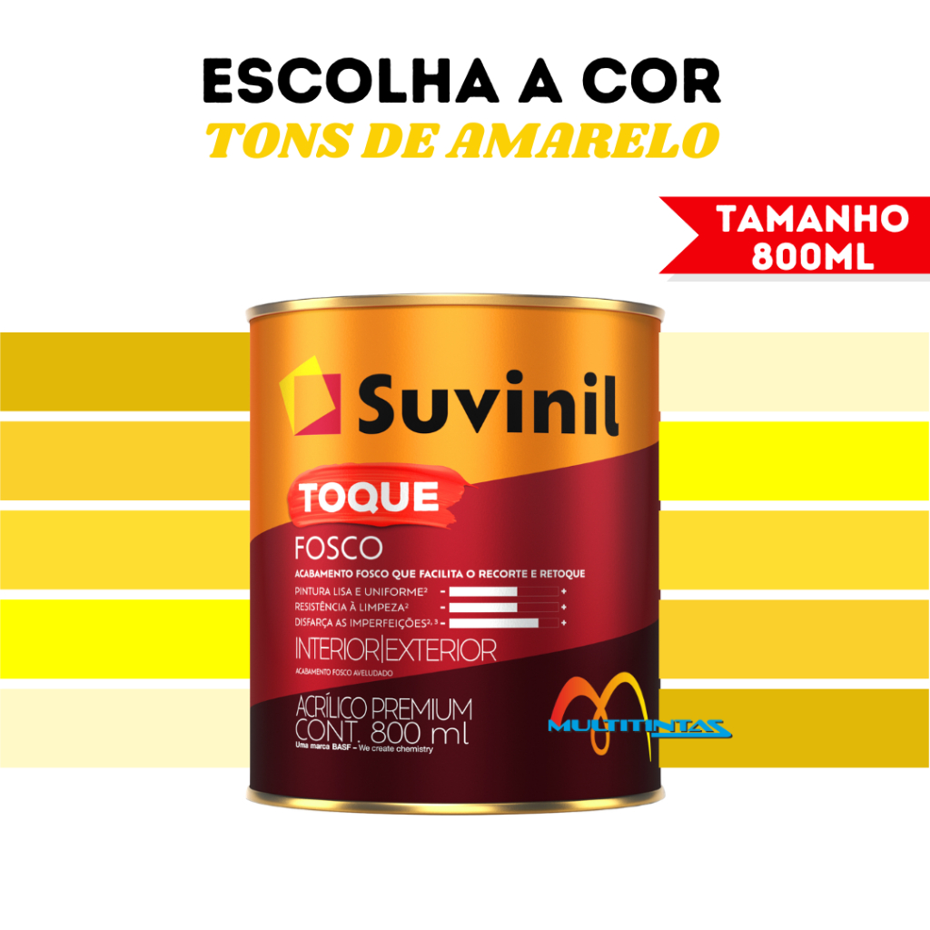Tinta Acrílica Fosco 800ml Tons De Amarelo Parede Toque Fosco Suvinil em Oferta na Shopee