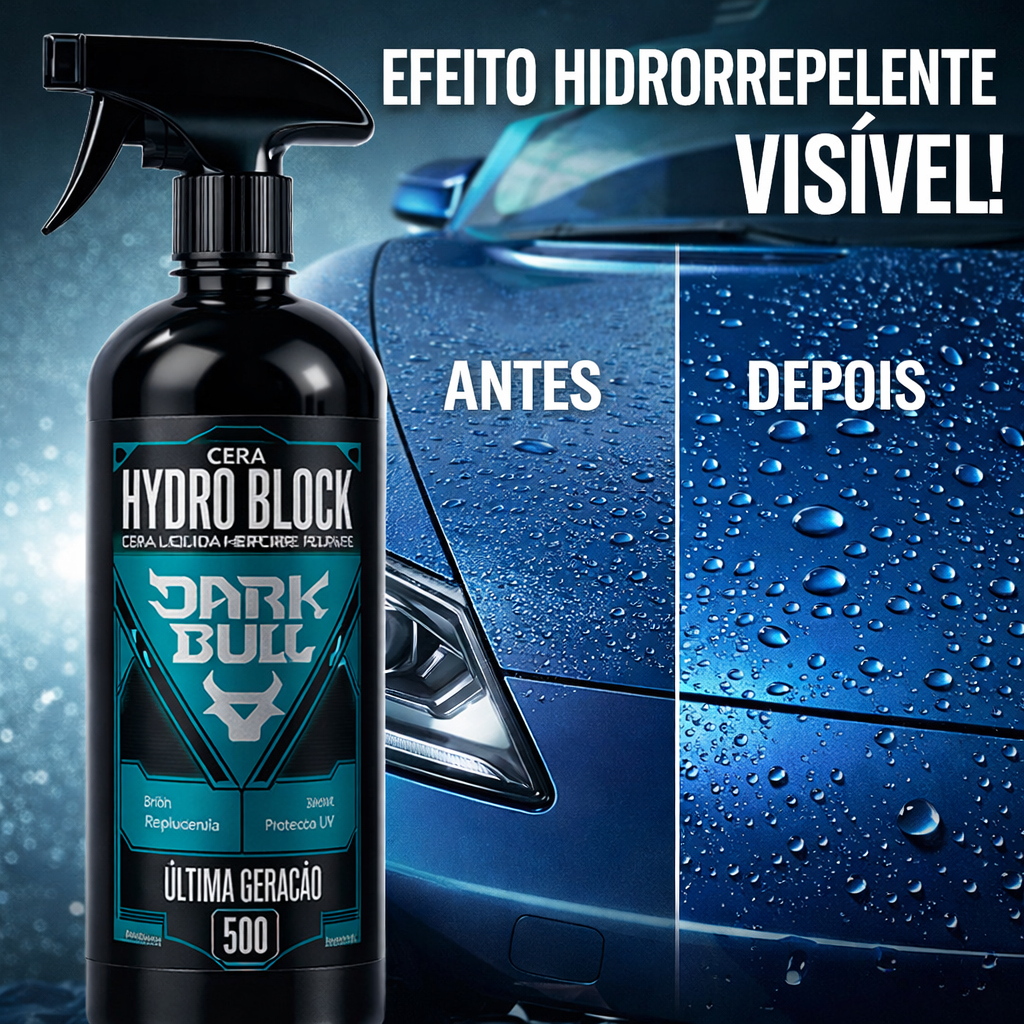 Cera Automotiva HYDRO BLOCK Spray Blend Carnaúba+Sílica Carro Moto 500ml DARK BULL - Envio rápido