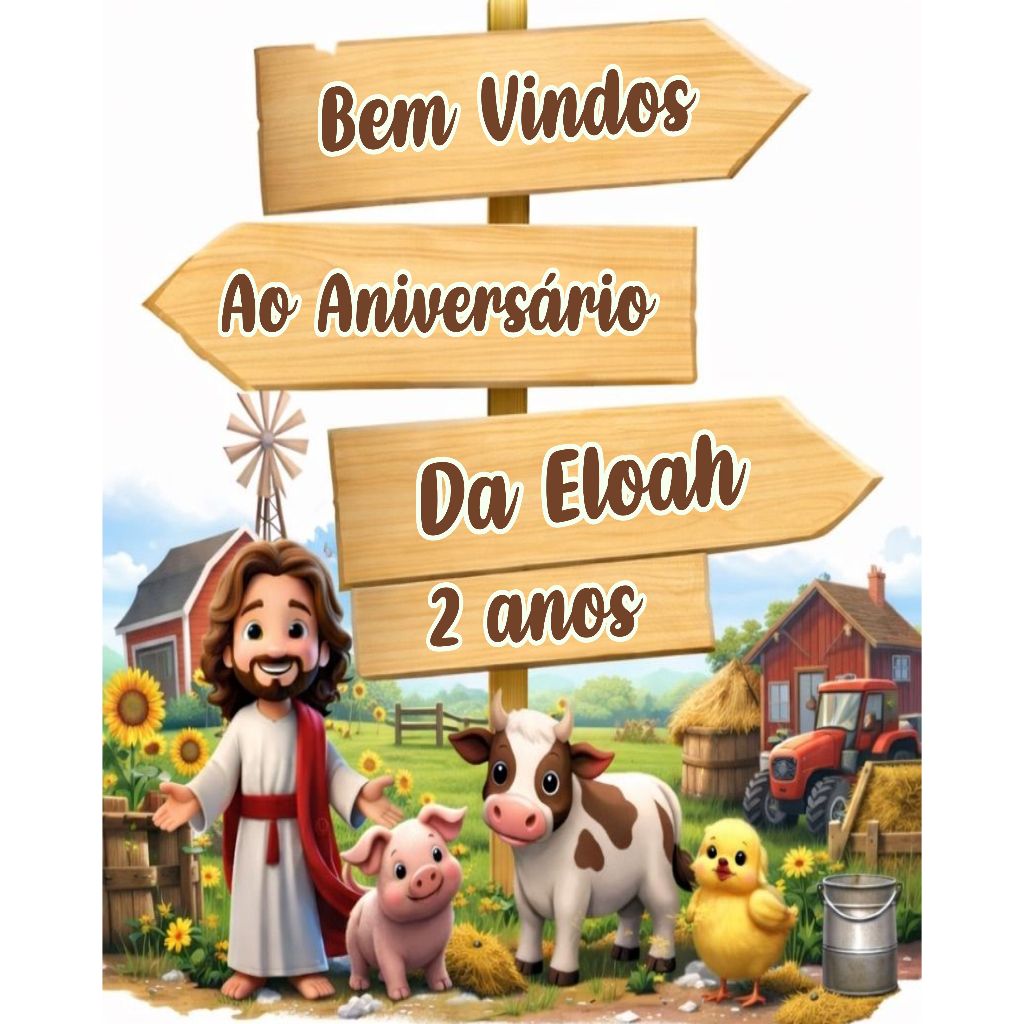 DISPLAY MDF DE CHÃO PLACA SETA INDICATIVA INDICADORA PERSONALIZADA JESUS E FAZENDINHA FAZENDA