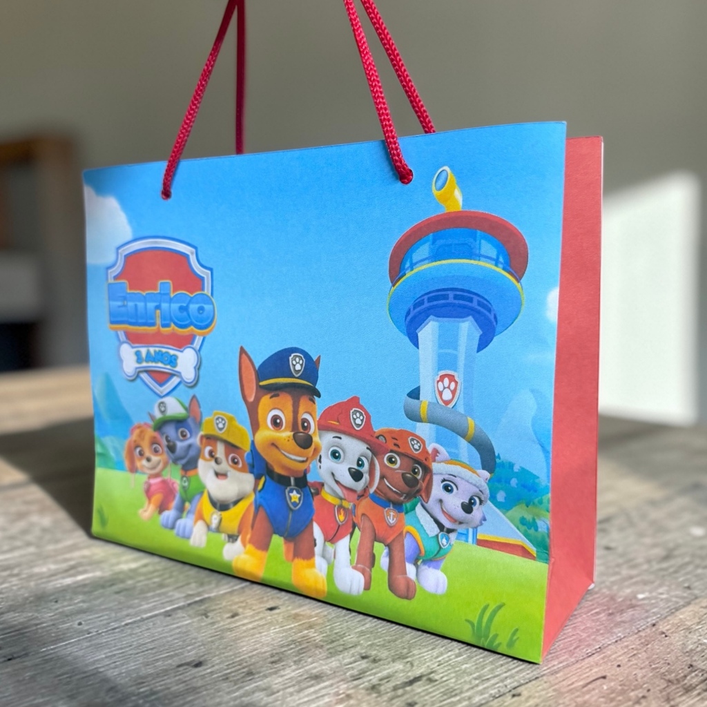 10 Sacolinhas G Patrulha Canina Personalizadas – Lembrancinha Festa Infantil G (19x15x6)