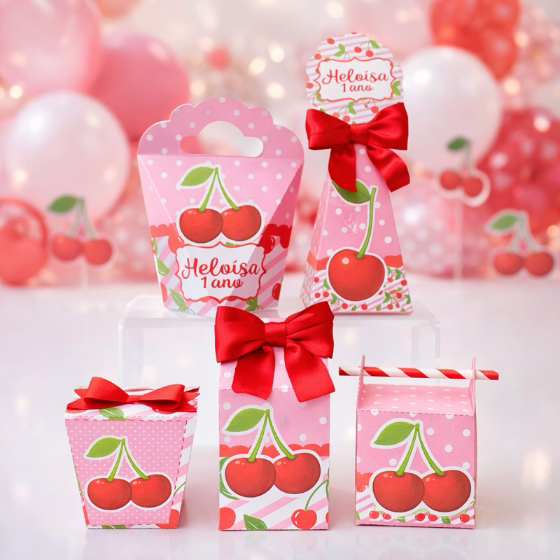 Kit Festa Infantil CEREJINHA Personalizado | Lembrancinhas + Caixinhas | Nome da Criança | Mesa Pronta