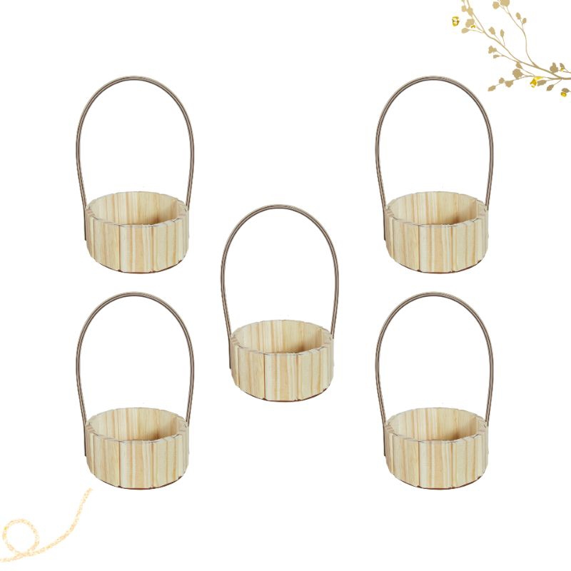 Kit com 5 Cestinhas de Madeira 13CM - Ideal para Presentes, Páscoa e Decoração