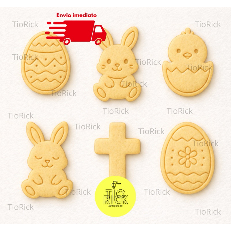 Kit cortador e marcador/ molde 6 peças tema Páscoa/ corelho da pascoa para biscoitos, pasta americana, biscuit em Oferta na Shopee
