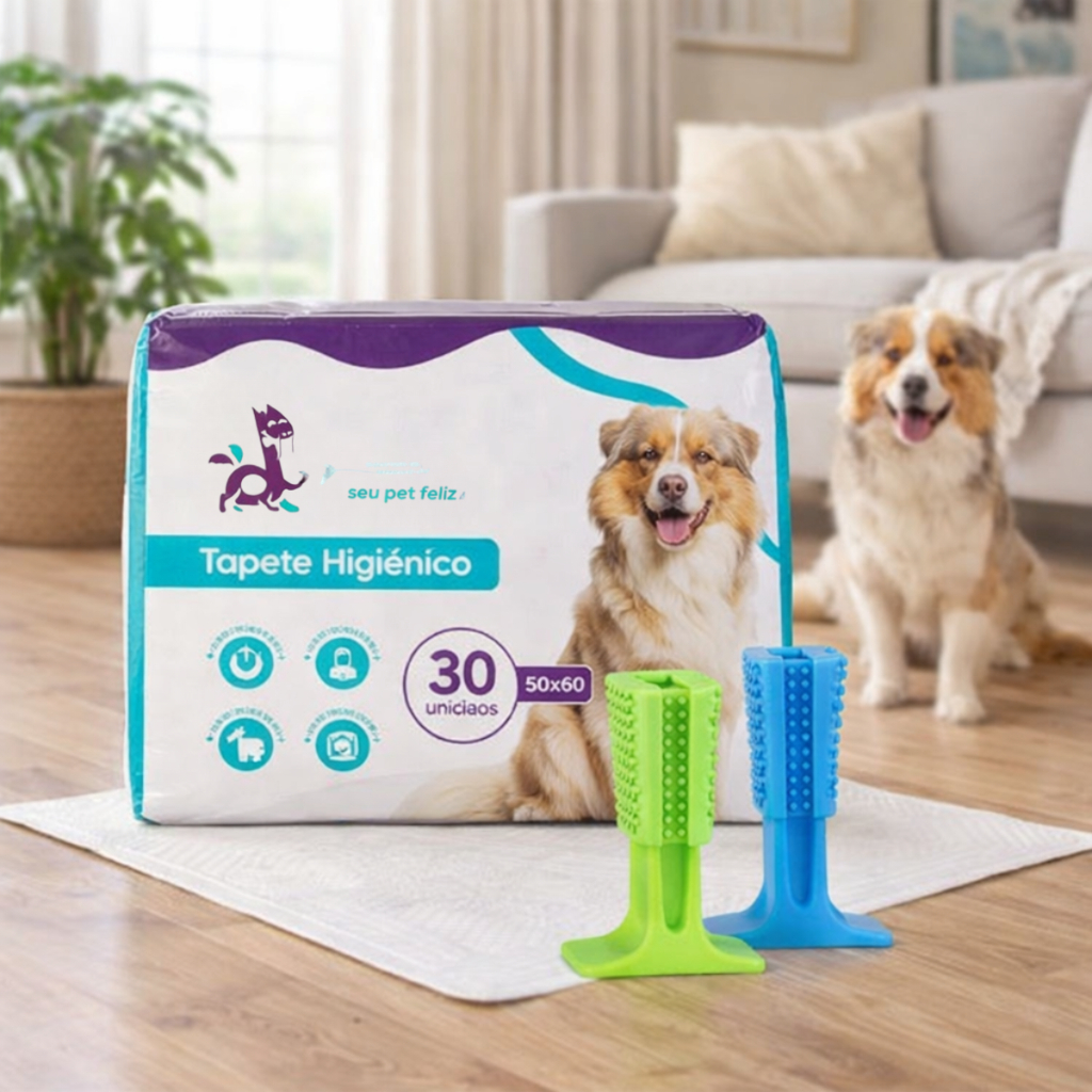 Kit Tapete Higiênico Pet 50x60 + Mordedor Dental Para Cães
