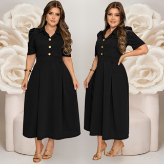 Vestido Feminino Social Manga Curta Com Botões Rodado Moda Evangelica Plus Size Fardamentos em Oferta na Shopee