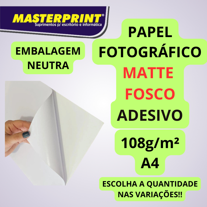 Papel Fotográfico Matte ADESIVO 108g A4 Foto Matte Fosco Autoadesivo Masterprint